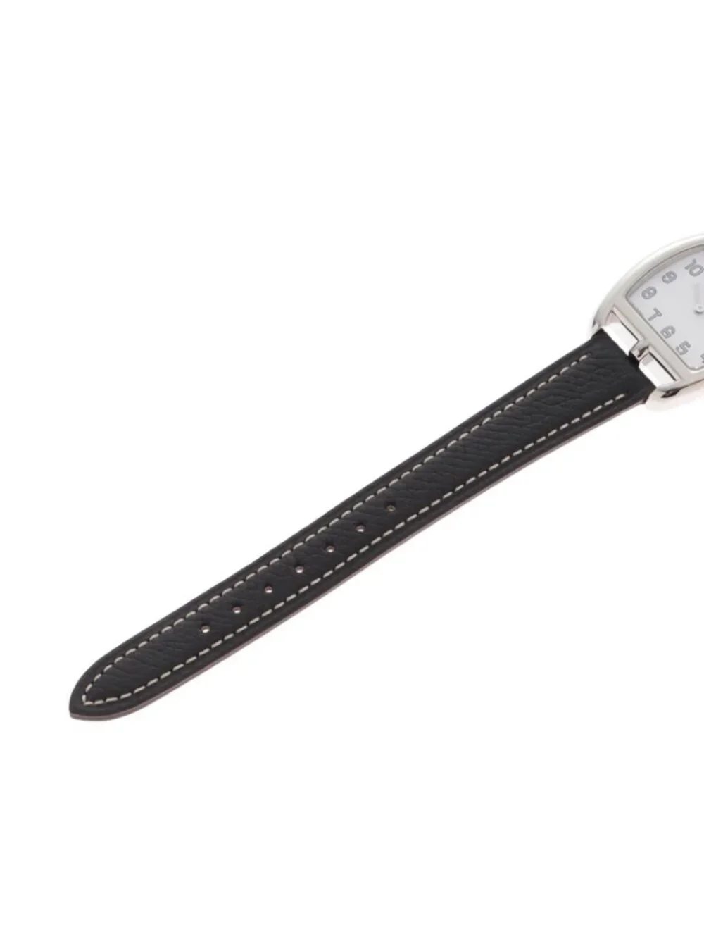 Hermes Cape Cod Tonneau Watch Steel Aftermarket Leather Strap White Dial